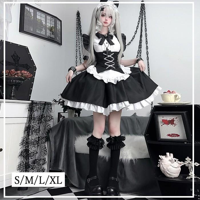 コスプレ衣装 ワンピース オールシーズン コスチューム 学園祭 ハロウィンコスチューム アニメ Lolita 新品/第1弾キャンペーンロリータ ゴスロリ 文化祭 ゴシック 袖あり 通販 メイド服