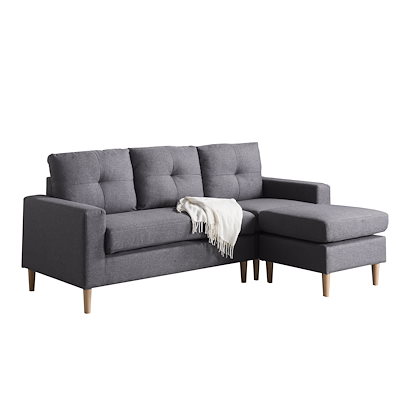 グレー L字型ソファ 3クッション付き　家具　ソファー　ベット 20日P最大18.5％ グレー ソファー カウチソファ 3人掛け