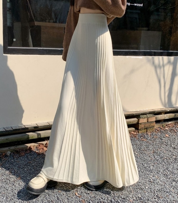 スカート ニットスカート プリーツスカート レディース ロングニットスカート フレアスカート ロング マキシ丈 ハイウエスト リブ ウエストゴム ニット 厚手 きれいめ 大人 おしゃれ 大人女子