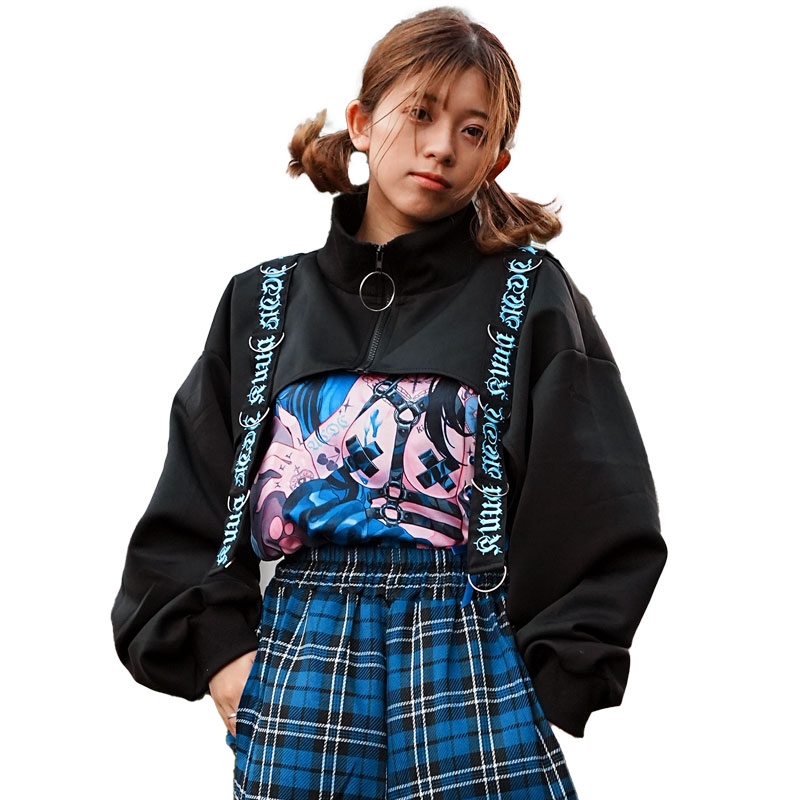 ACDC RAG HELL クロップドジャケット クロップ丈 クロップド丈 長袖 原宿系 原宿 ファッション 病みかわいい 病みかわ 悪魔 ネイビー