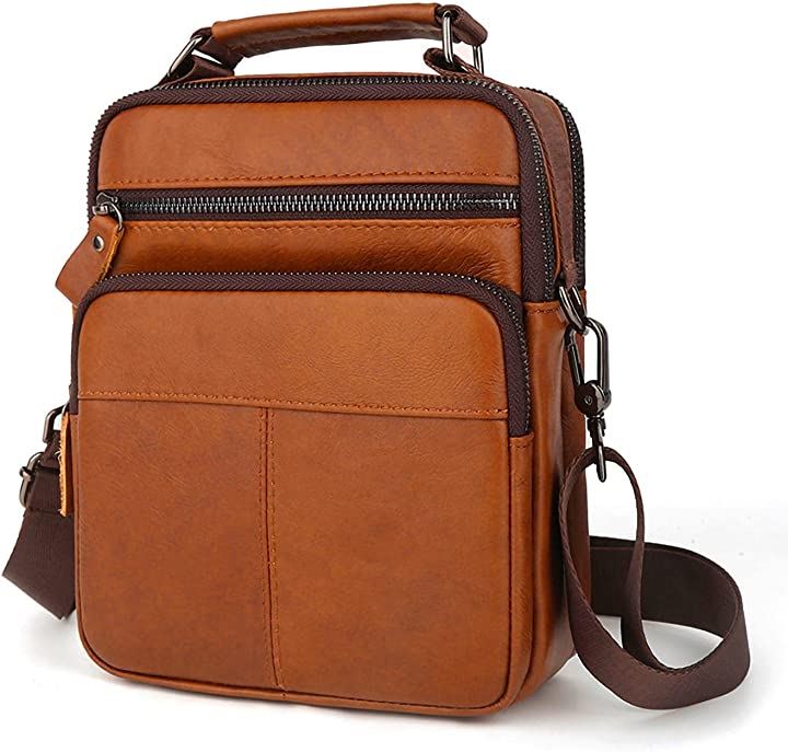 ショルダーバッグ メンズ レザー 斜めがけ 肩掛け 通勤 通学 男性用バック ミニ 小さめ( ブラウン)