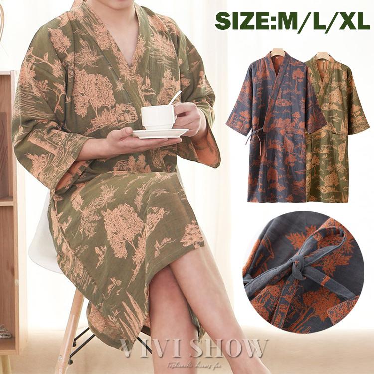 [入荷]バスローブ 薄手 通販 湯上り ガウン ナイトガウン 部屋着 ナイトウェア ルームウェア 綿 コットン メンズ ワンオペ ホームウェア パジャマ