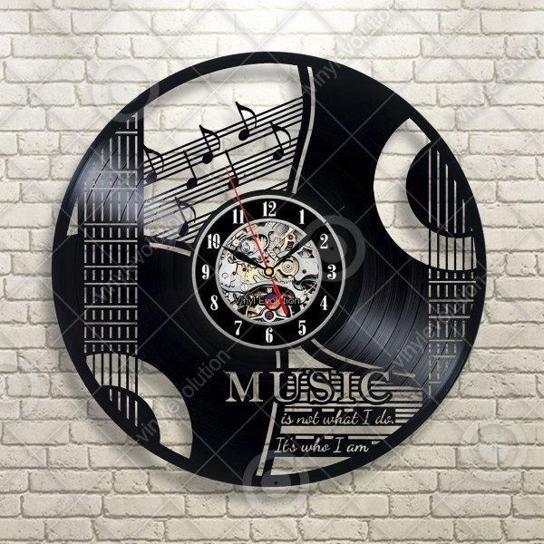 高品質保証30cm レコード盤 壁掛け時計 音楽 Music アコースティックギター アコギ 音符 人気 インテリア ディスプレイ シルエット