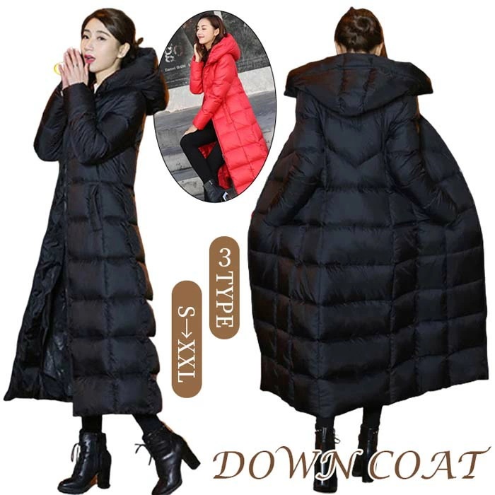 ガジェリーで大人気！2タイプ ダウンコート レディース 超ロング 秋冬 ベンチコートダウンジャケットフード付き スタンドカラー aライン 着痩せ 撥水 大きいサイズ 黒ブラック 無地 厚手 防寒