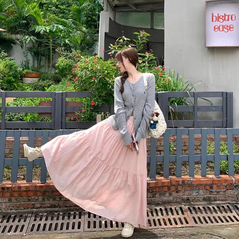 【1つ買うと10つ無料】2025年春と秋の女性のための白いスカートハイウエスト ラインスカート傘スカート長いスカート夏の小さなケーキスカート