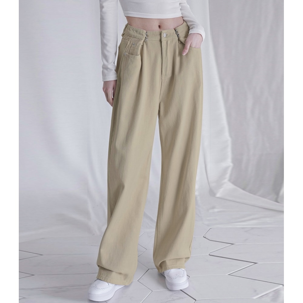 AVANDRESS バックルワイドデニムパンツ ベージュ