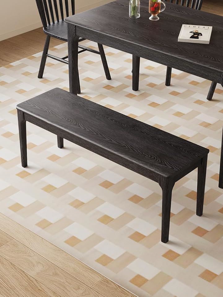 ダイニングベンチ アメリカオークウッド 木製 エントランスベンチ 二人かけ 長椅子 玄関 北欧風 天然木材 ナチュラル 2カラー(ブラック, 60x32x45cm)