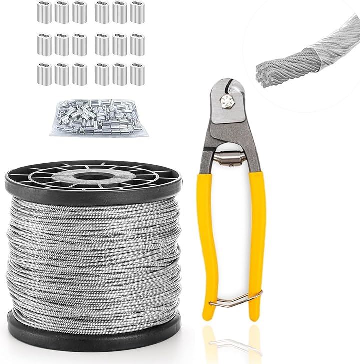 ドウシュウ 同舟 被覆ワイヤー 4mm 長さ50M ビニール被覆 ステンレスワイヤー 物干しロープ wire rope 7x7構造 SUS304 アルミスリーブ50個付き カッター1個