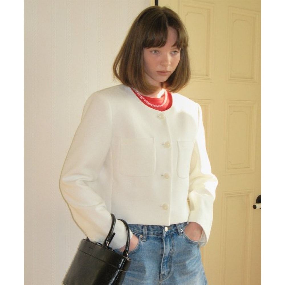 サムウェアバターボニータツイードジャケット-アイボリー