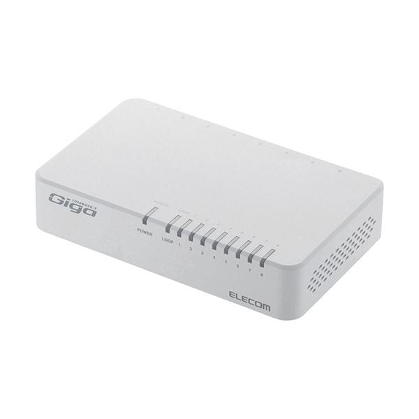 （まとめ）エレコム 1000BASE-T対応スイッチングハブ 8ポート プラスチック筐体 ホワイト EHC-G08PA2-W 1台(×2セット)