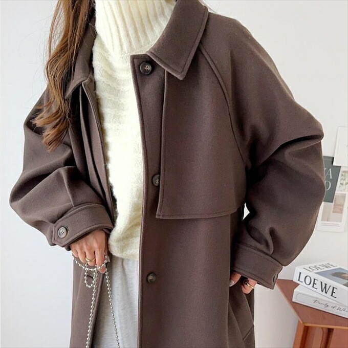 フェイクウール ウエストベルト付き ロング丈 トレンチコート レディース アウター コート カジュアル ボリューム袖 体型カバー 羽織り 暖かい t02