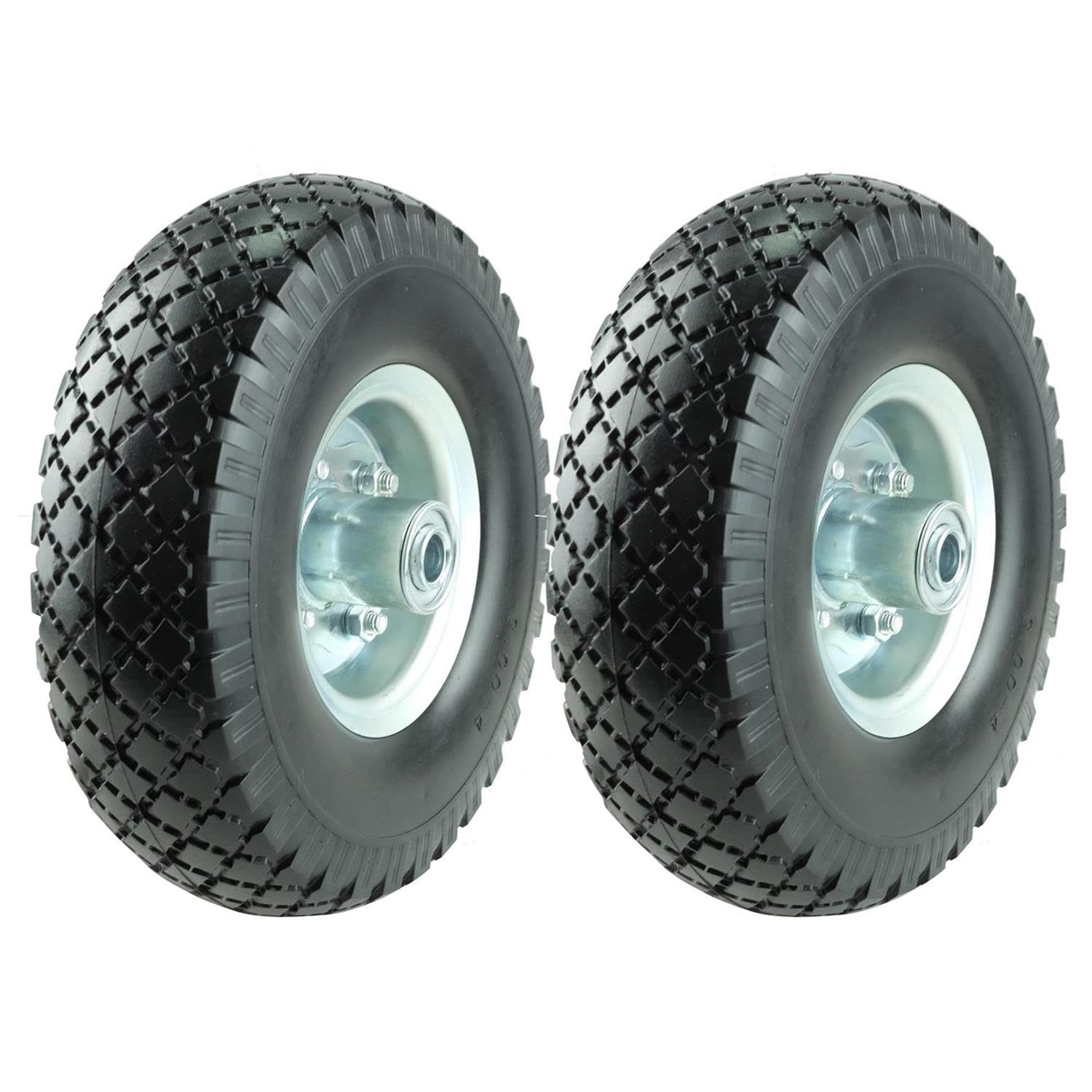 KF4003 10インチ ソリッドラバータイヤ 2個セット パンク防止 3.00-4交換用タイヤ 手押し車 荷車 運搬カート用 5/8インチ ベアリング付き