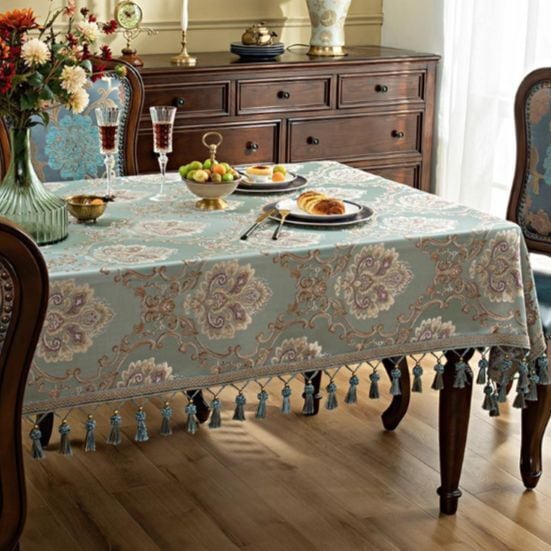 テーブルクロス ヨーロッパ ロココ 140cm 200cm 180cm ブルー 高級感 ゴージャス おしゃれ 可愛い エレガント インポート 欧風