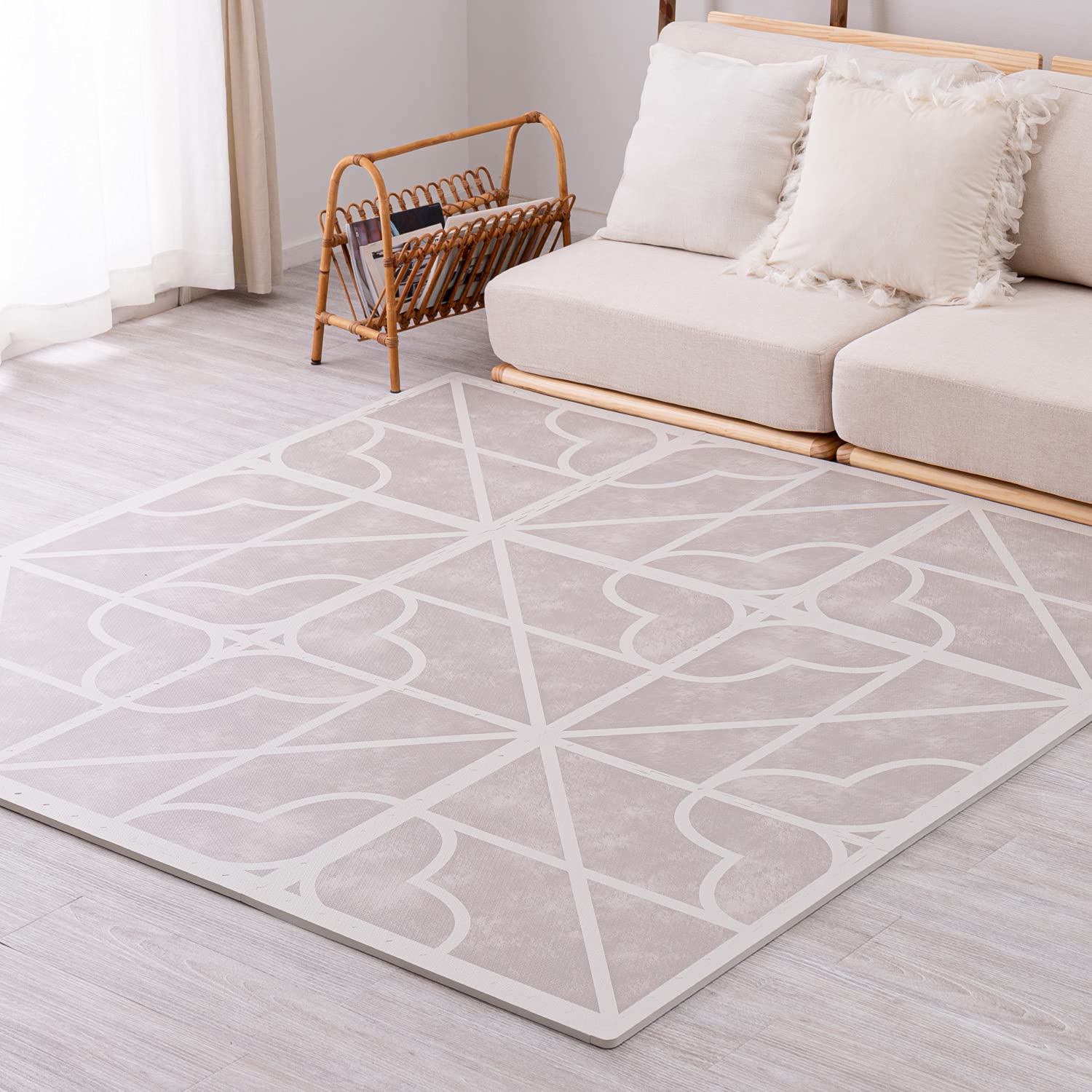 萩原 ジョイントマット グレー 約60×60cm 9枚組 サイドパーツ付き 「キュロス」 レトロデザイン 水洗いできる カットOK