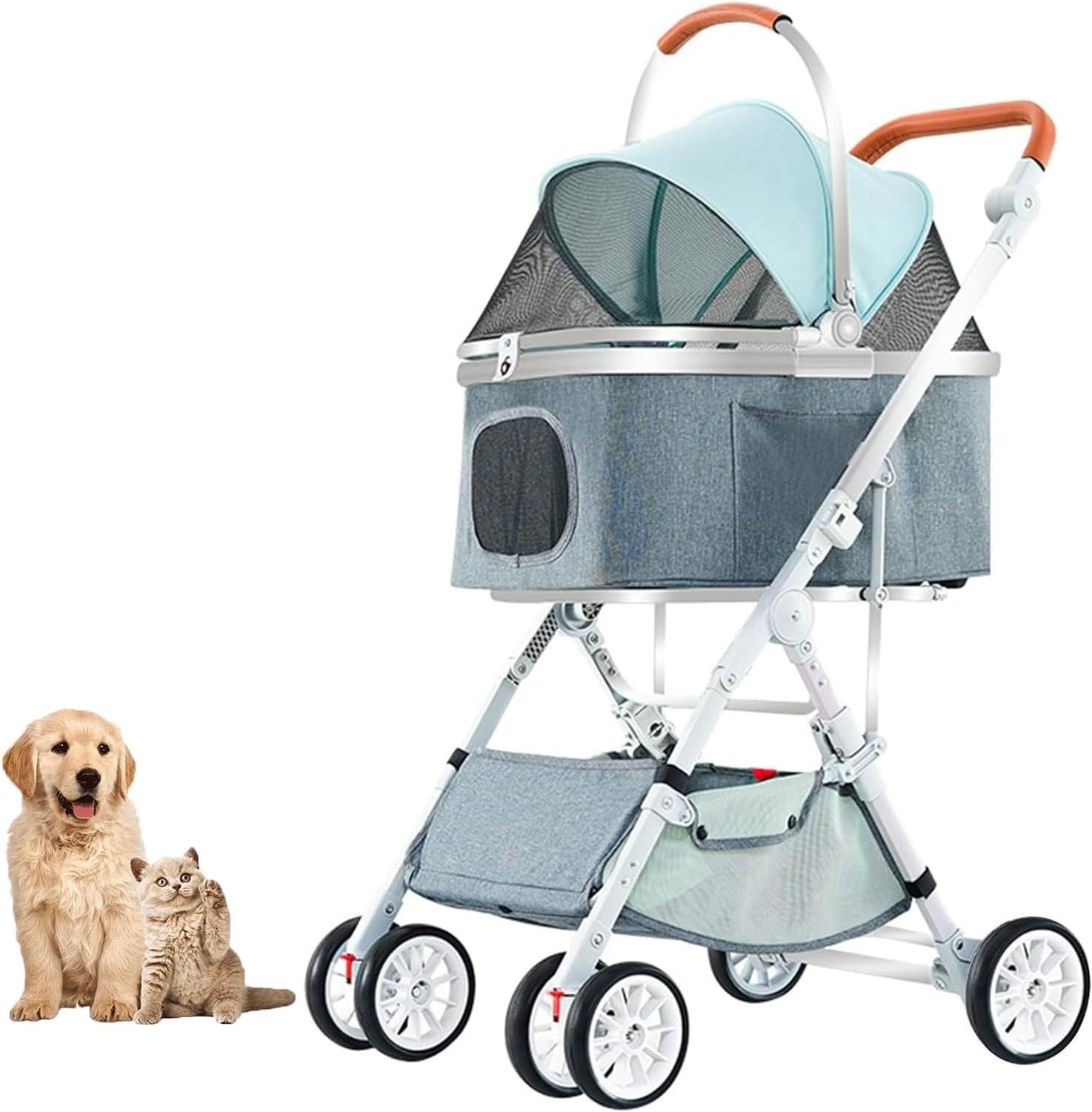 MamyPets 4輪ペットベビーカー小型中型ペット用の取り外し可能なキャリアカーシート付き3 in 1犬用散歩カート 簡単に折りたためる丈夫なフレームと衝撃吸収スプリング,グレー