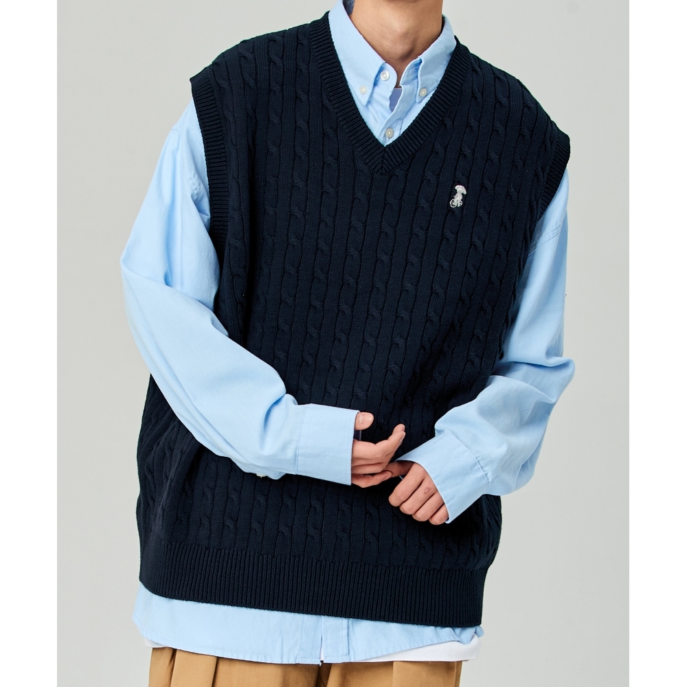 TAKEASYケーブルスモラクニットベスト（ネイビー）