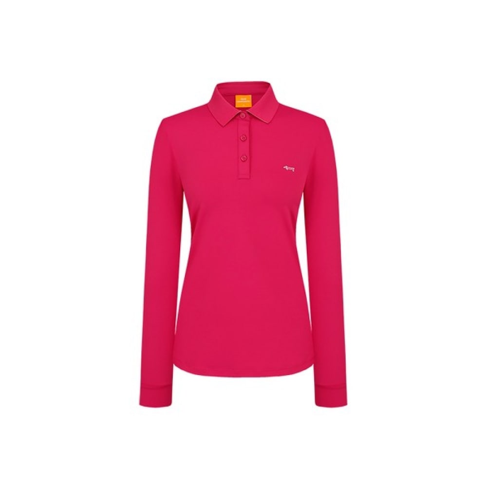 [ルイカステル] レディース襟ロゴカラー無地長袖Tシャツ