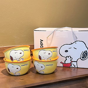 スヌーピー陶磁器食器茶碗4個セットかわいいキャラクター入り高ルックス家庭用茶碗セット