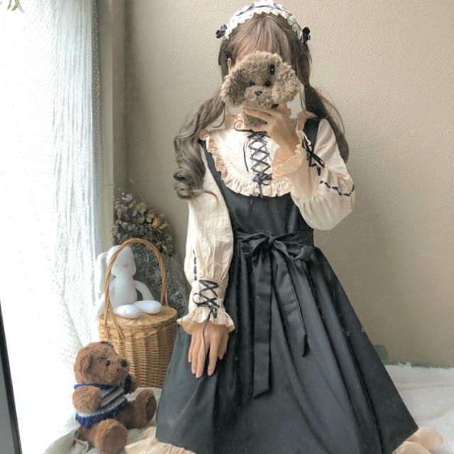 コスプレ 文化祭 メイド服 ハロウィン 長袖ワンピース 女の子 ロリータワンピース 学生 ロリータ バイナリー かわいい春のワンピース