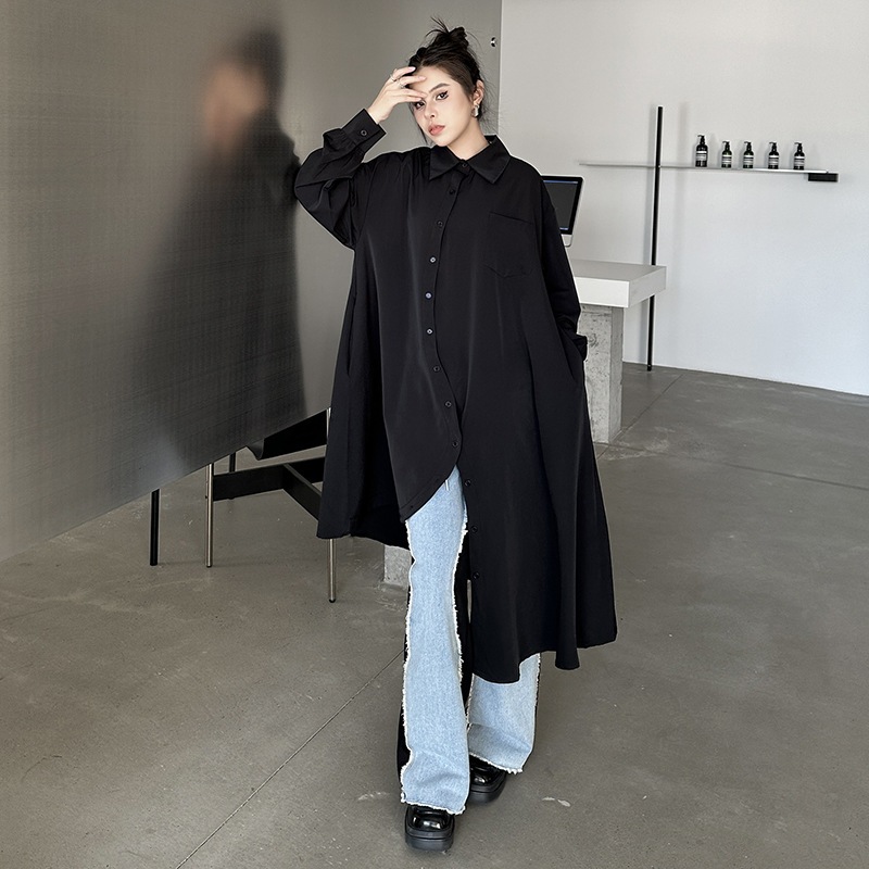 【J.Fashion】 2025春 シャツワンピース スリット おしゃれ レディース ロングブラウス 関連商品購入可能 メガ割