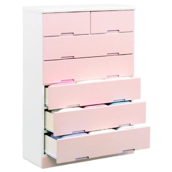 日本製 鏡面 エナメル塗装 ハイチェスト 引き出しスライドレール 80cm幅 ピンク 完成品 チェスト タンス 衣類収納 引出し収納