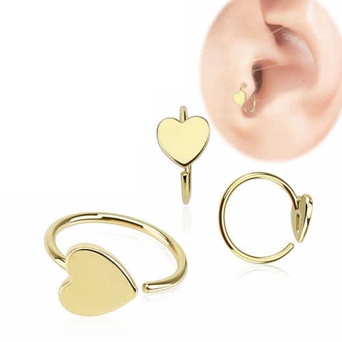 14金 ハート シームレスリング K14 リング ボディピアス 20G 20ゲージ ハート型 本物の金 高級 ノーズリング 鼻ピアス 軟骨ピアス ヘリックス ロック ダイス k14-ncpxxxxht