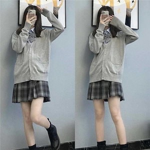 [本日特典]スクール JK 制服ニットカーディガン アカデミア風ロングスリーブニット 冬季フルセットプリーツミニスカート制服 カーディガン