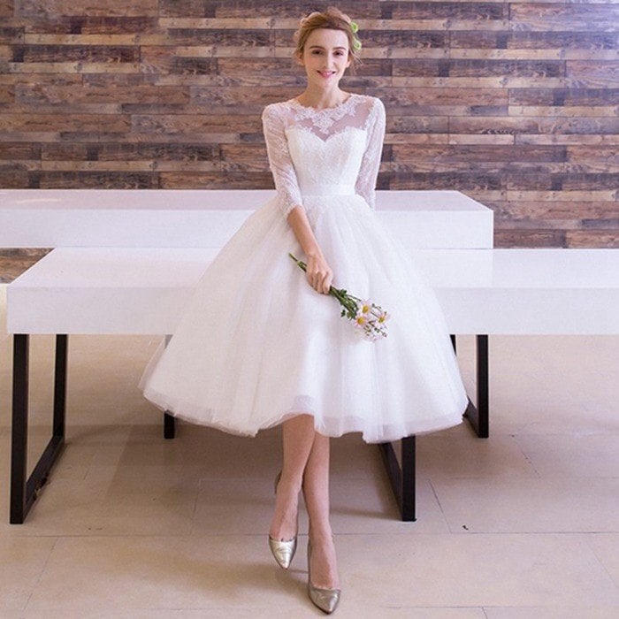 ウェディングドレス 花嫁ドレス ファスナータイプ 長袖 ブライダル パーティードレス結婚式二次会謝恩