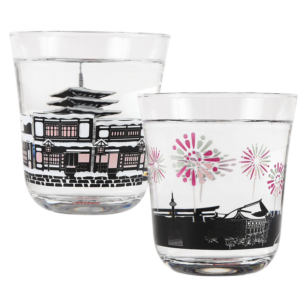 京都コトラボ　四季を彩る京のグラス　夏＆冬ペアセット　冷感：温度で色が変わります　心が揺れる贈り物　冷茶　オールド・ロックグラス