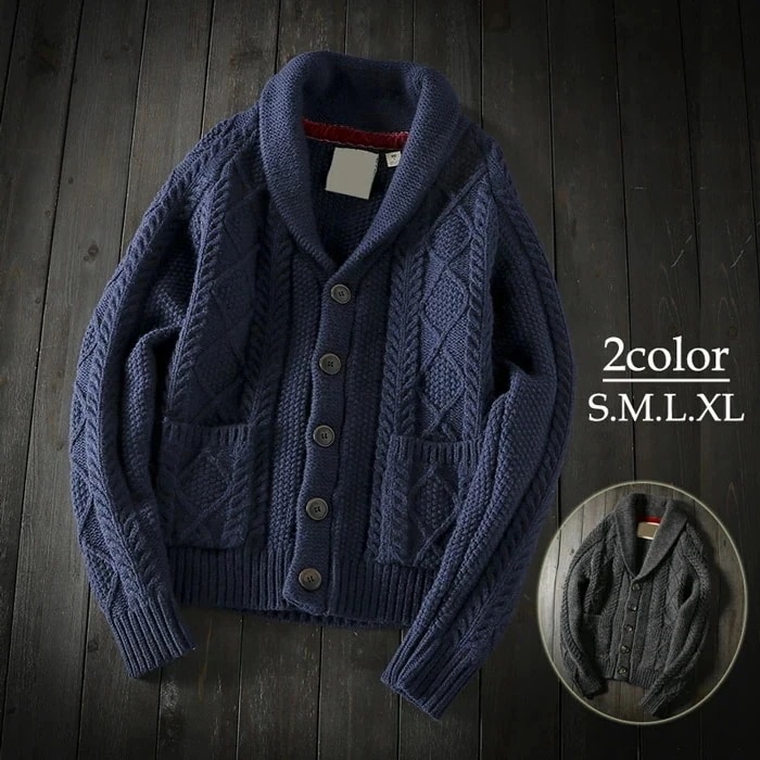 カーディガン メンズ ウール ニットセーター 男性用 ニットジャケット ポケット付き アウター 紺 ダークグレー ニット 春 秋冬服 長袖ニット 前開き 大きいサイズ カジュアル おしゃれ トッ