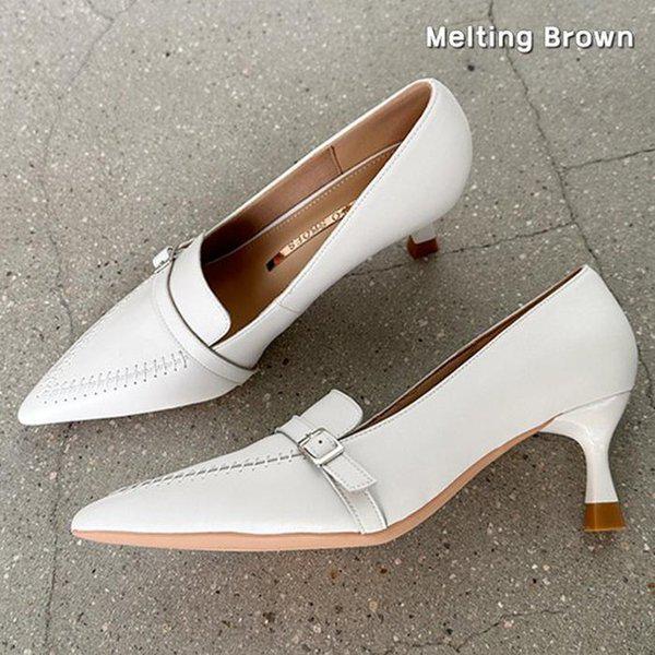 女性牛革ステッチローファーミドルヒール MT15