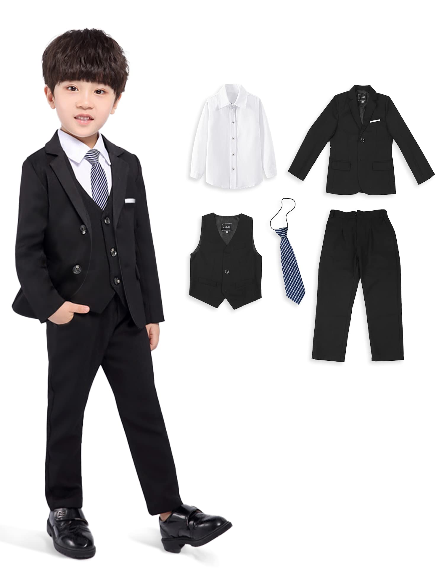 フォーマルスーツ 子供 男の子 入園式 入学式 卒業式 発表会 七五三 結婚式 5点セット キッズ ボーイズ 110 120 130 140 150 160 170 無地 長袖
