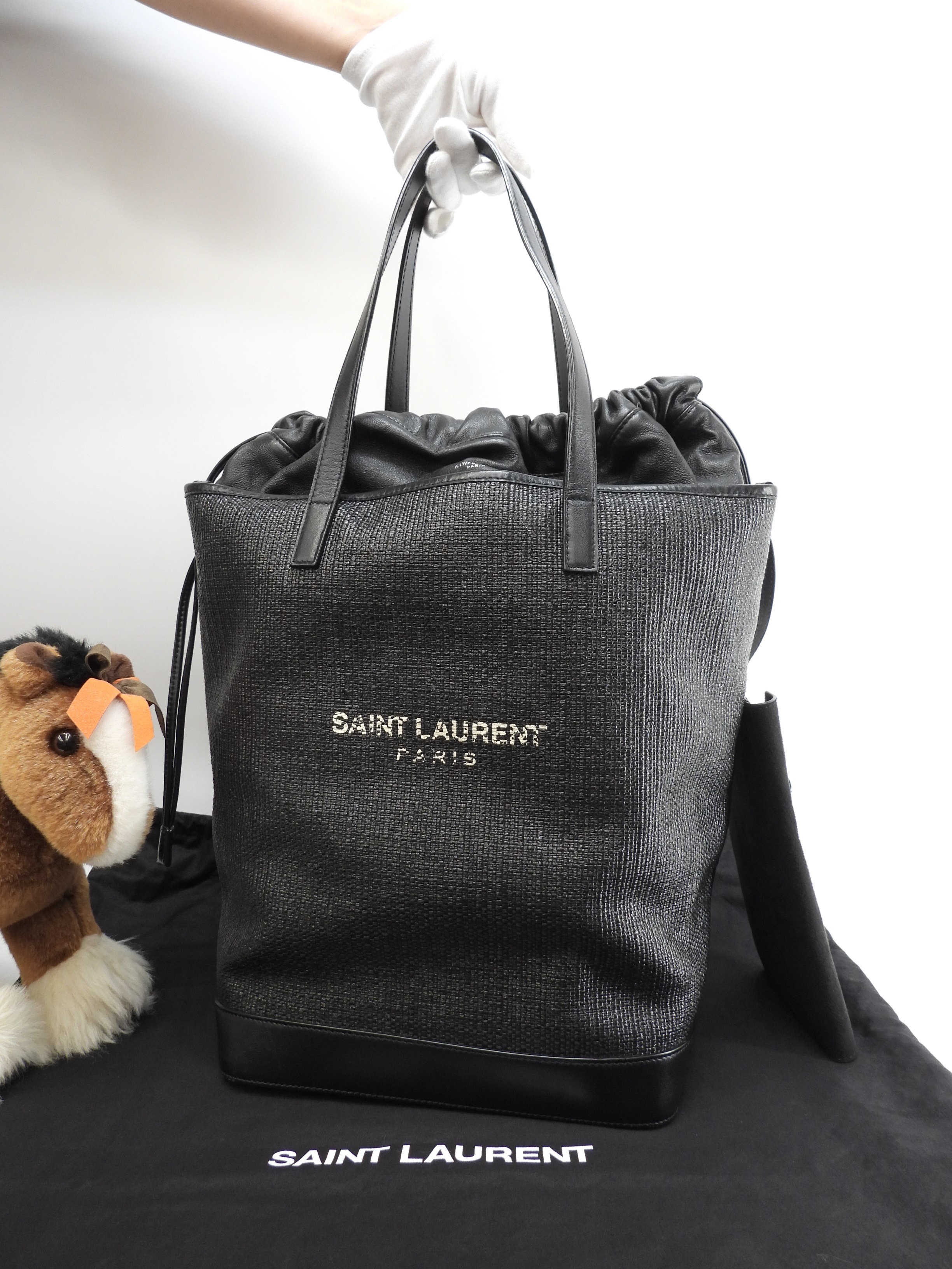 サンローラン トートバッグ テディ YSL黒 巾着インナー付 ショルダーバッグ@ 2