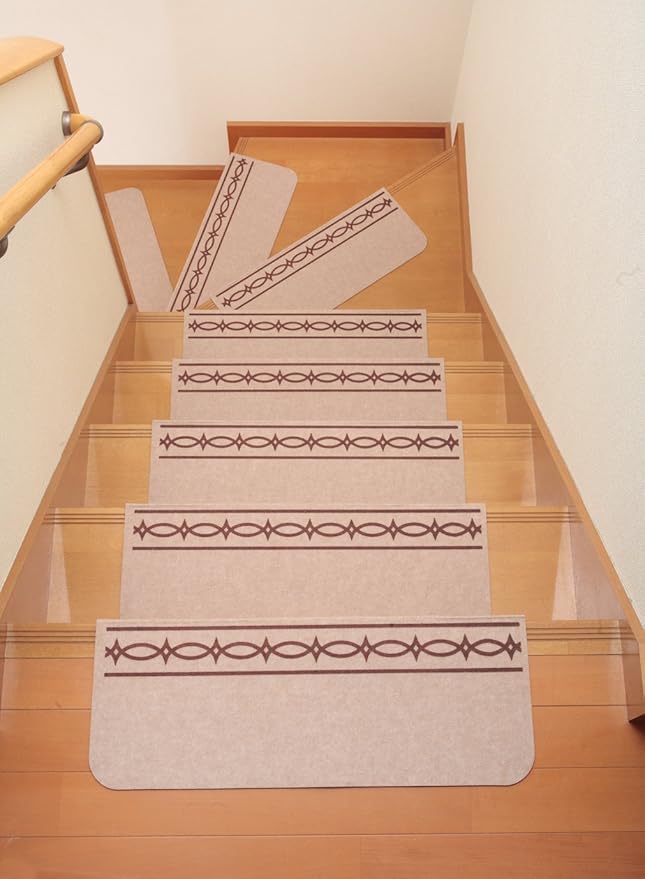 サンコー 階段マット すべり止め付 ずれない 洗える 日本製 折り曲げ付 ベージュ おくだけ吸着 55×21cm(折り曲げ55×4cm)15枚入 5,951円