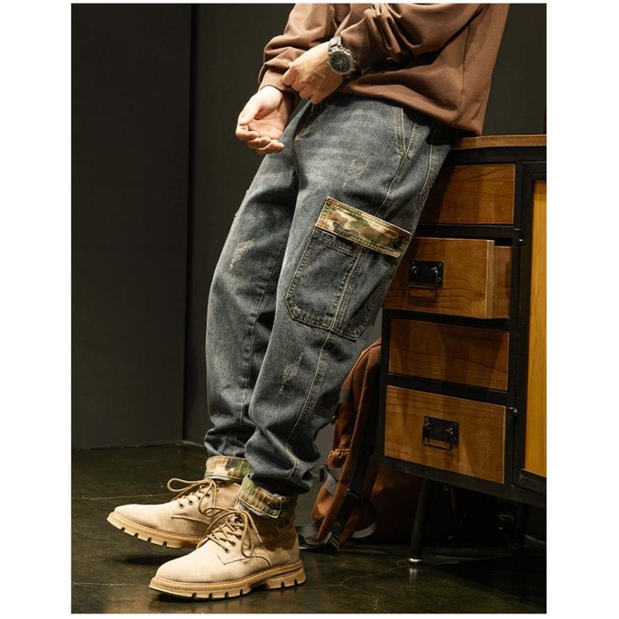 極太 デニム ジーンズ パンツ メンズ ルーズフィット B系 裏起毛 ヒップホップ ワイドパンツ HIPHOP バギーパンツ ロング 大きいサイズデニム・ジーンズ