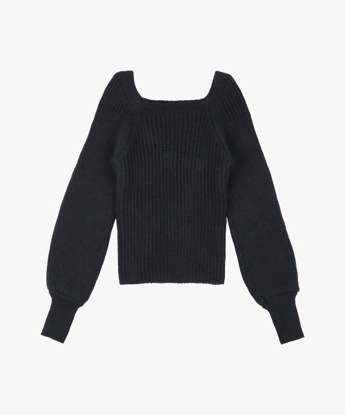 RIB PUFF SWEATER_BLACK