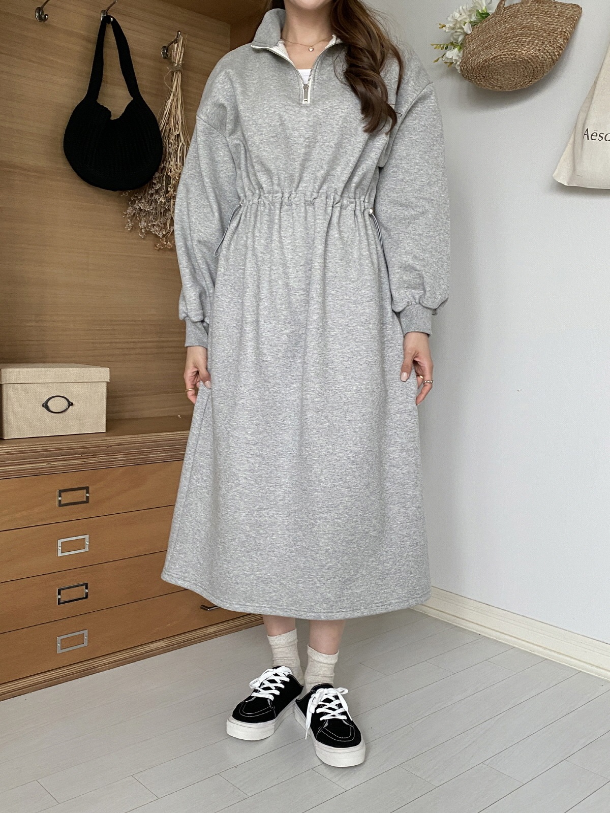 ウエスト ストリング 起毛 ロング ワンピース 3colors
