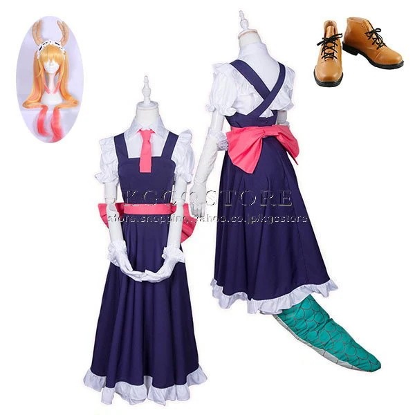 小林さんちのメイドラゴン 風 トール コスプレ衣装 ウィッグ 靴 尾 cosplay メイド服 コス