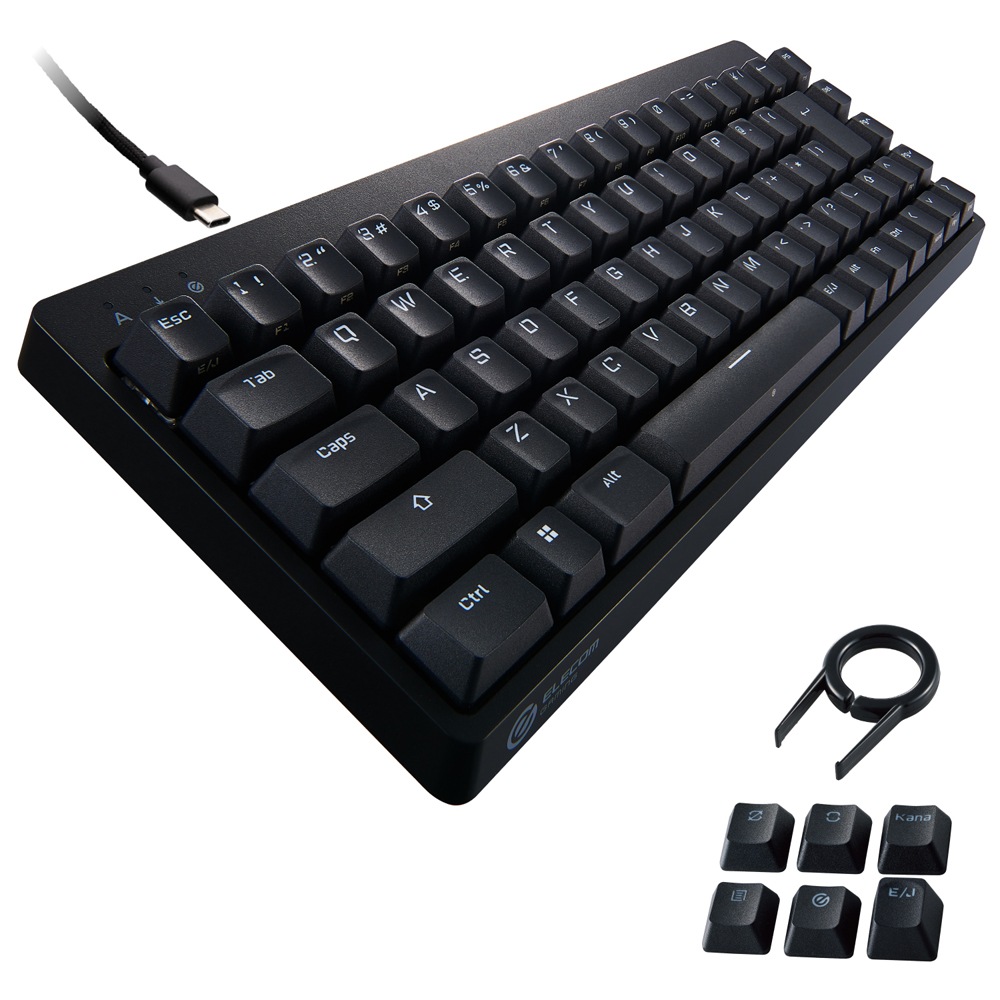 エレコム メカニカルゲーミングキーボード 有線 着脱式ケーブル（銀軸/スピードリニア）日本語配列 テンキーレス ネオクラッチキーキャップ コンパクト TKVK200SBK