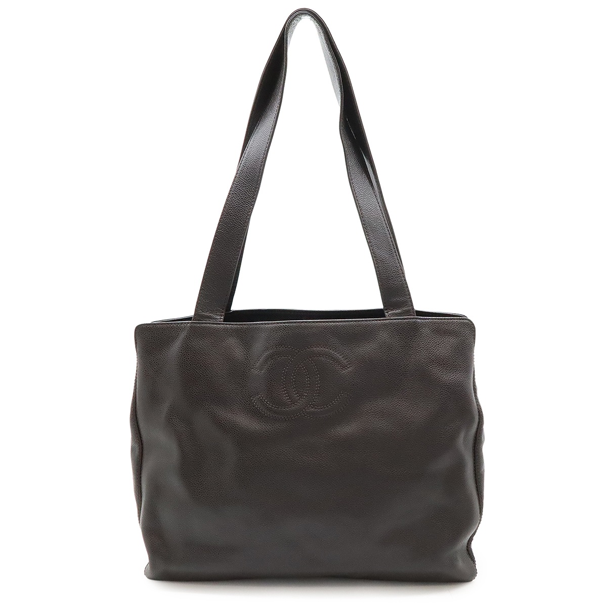 ココマーク トートバッグ ショルダーバッグ セミショルダー 肩掛け キャビアスキン レザー ダークブラウン