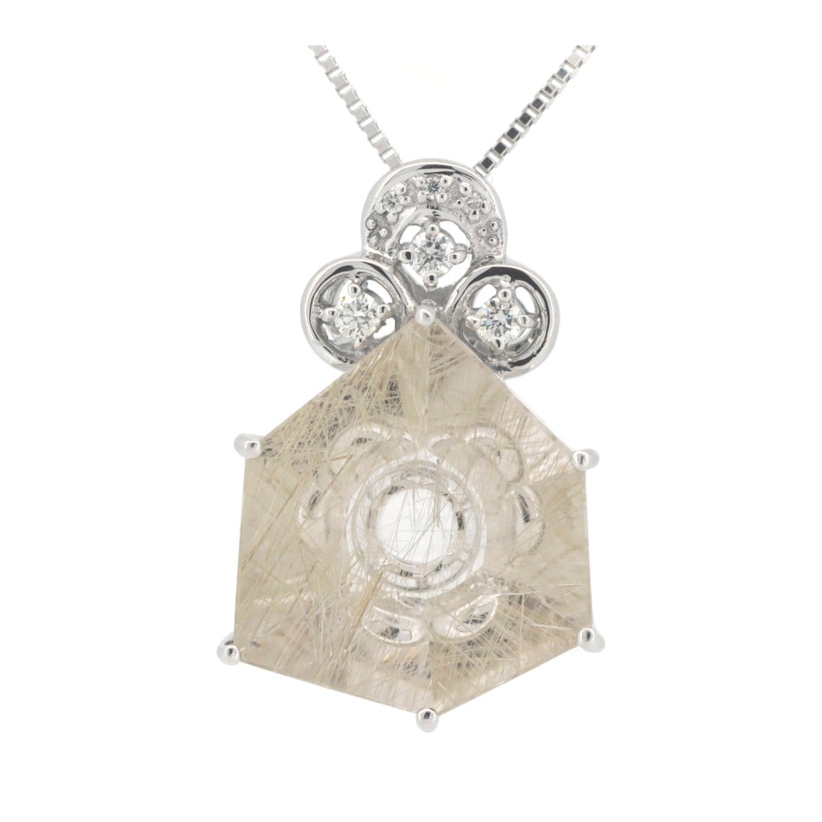ルチルクォーツ ダイヤモンド ネックレス 10.6CT 0.14CT K18WG(18金 ホワイトゴールド) 質屋出品