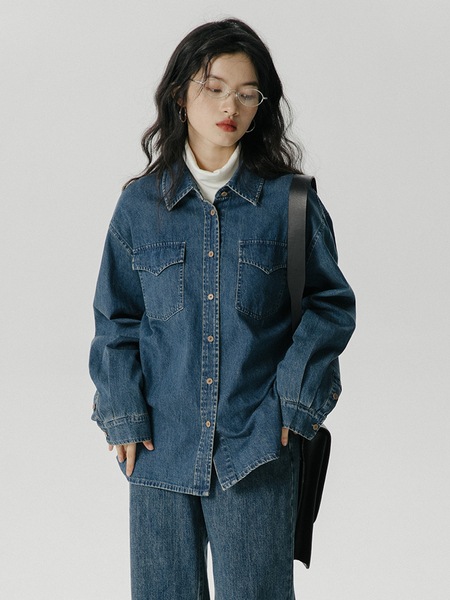 エッグタルト カジュアル長袖デニムシャツ