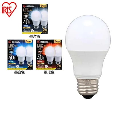 他サイト： 【E26】アイリスオーヤマ LED電球 40W形相当 昼光色 口金直径26mm 広配光 2個パック 密閉器具対応 LDA4D-G-4T62Pの商品画像