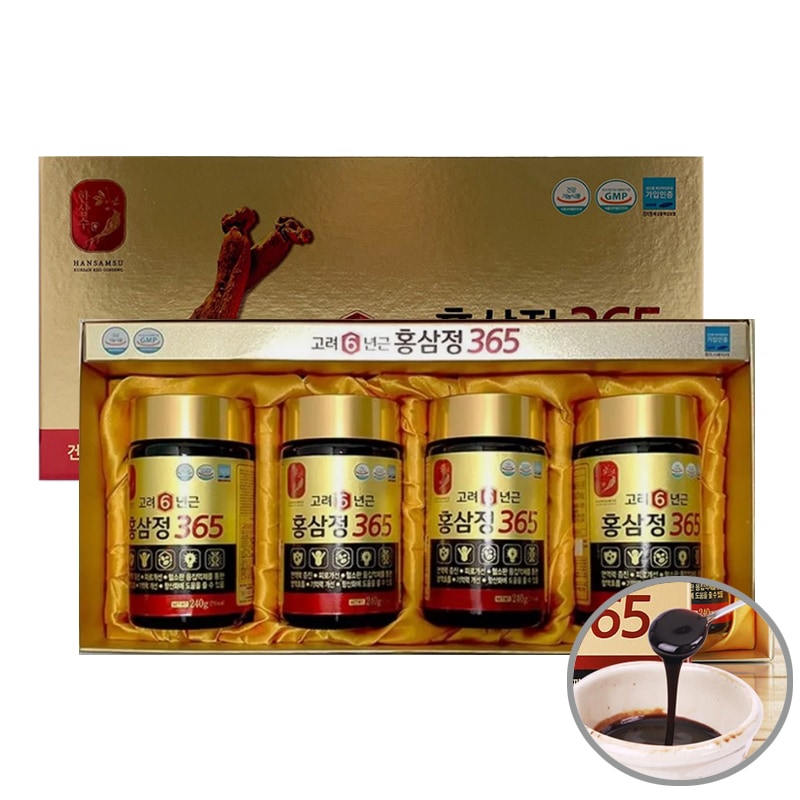 [HanSamSu] 高麗6年根紅参精 365 免疫疲労感健康サプリメント(240g x 4本)