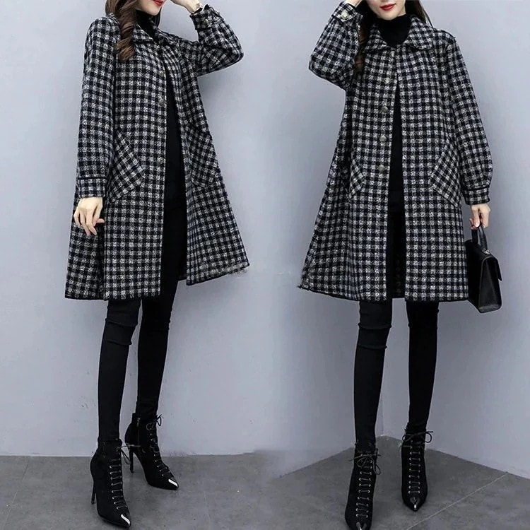 アウター 着痩せ ジャケットトレンチコートチェスターコート レディース チェスターコート　チェック柄 ミディアム丈 ラシャコート Aライ