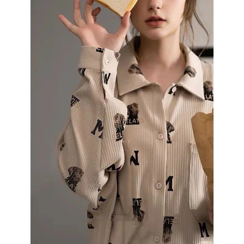 大人気！ パジャマ コットンパジャマ女性2025春と秋の新しい長袖カーディガン緩いスーツの外に着用することができます ルームウェア レディース 韓国ファッション
