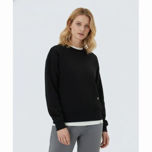 SNOWPEAK APPAREL わずかに起毛した女性用セミクロップドスウェットシャツ S25WWFHT69 Black