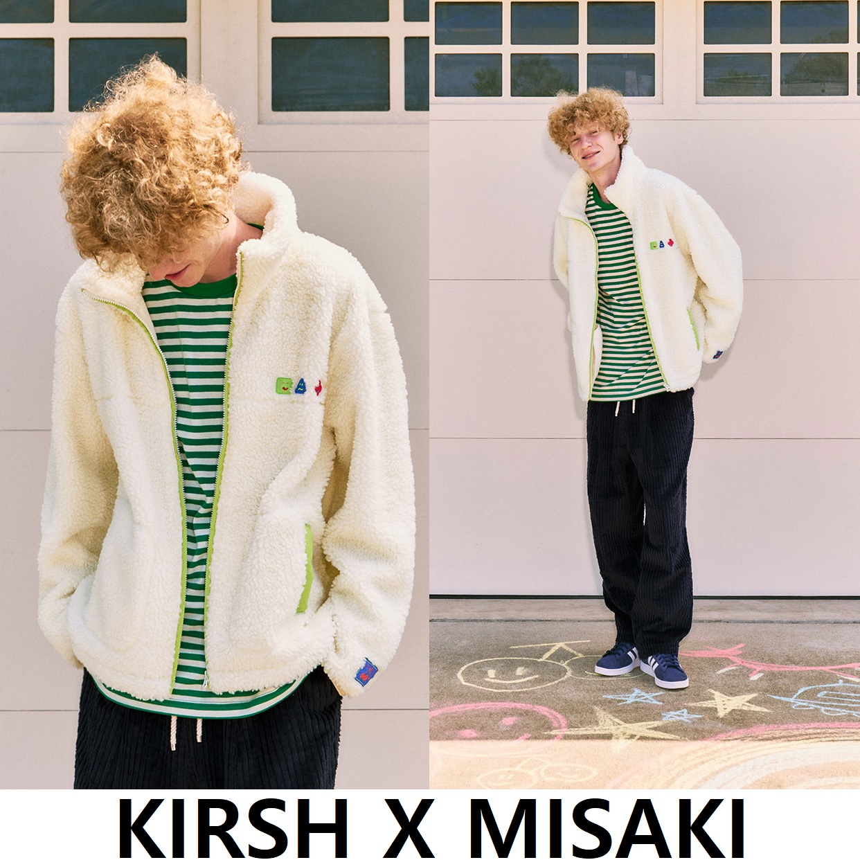 MISAKIコラボレーション KAWAI FLEECE MIX PATCH STADIUM MEN JACKET [IVORY]