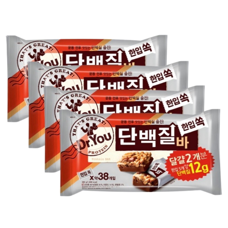 Dr.You 一口プロテインバー 10g×38個 4箱 韓国お菓子 高たんぱく ナッツバー ミニサイズ 間食 個包装