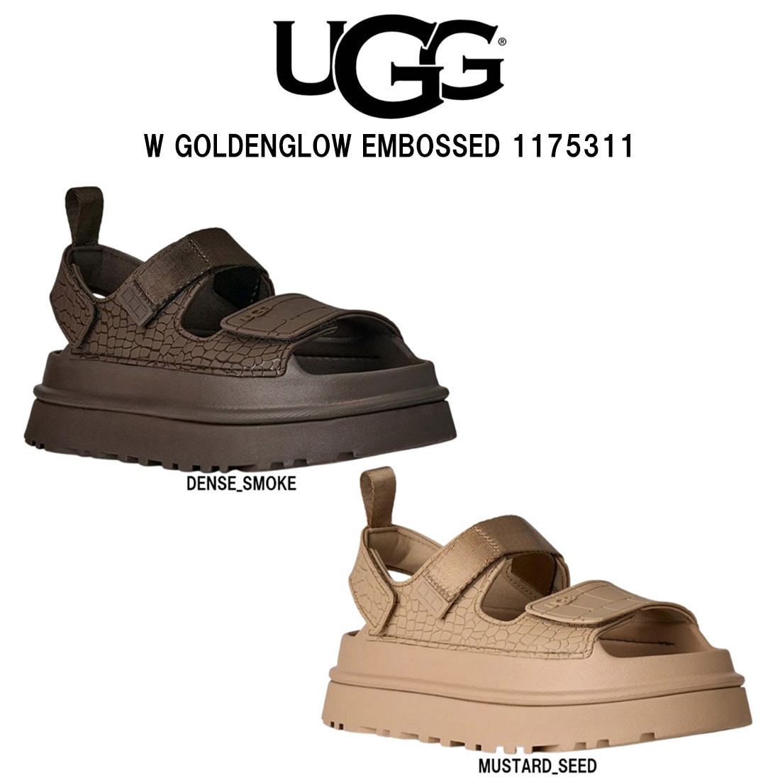 UGG レディース ゴールデングロウ エンボスト サンダル ストラップ 厚底 クロコ柄 TPU素材 マジックテープ 快適 W GOLDENGLOW EMBOSSED 1175311